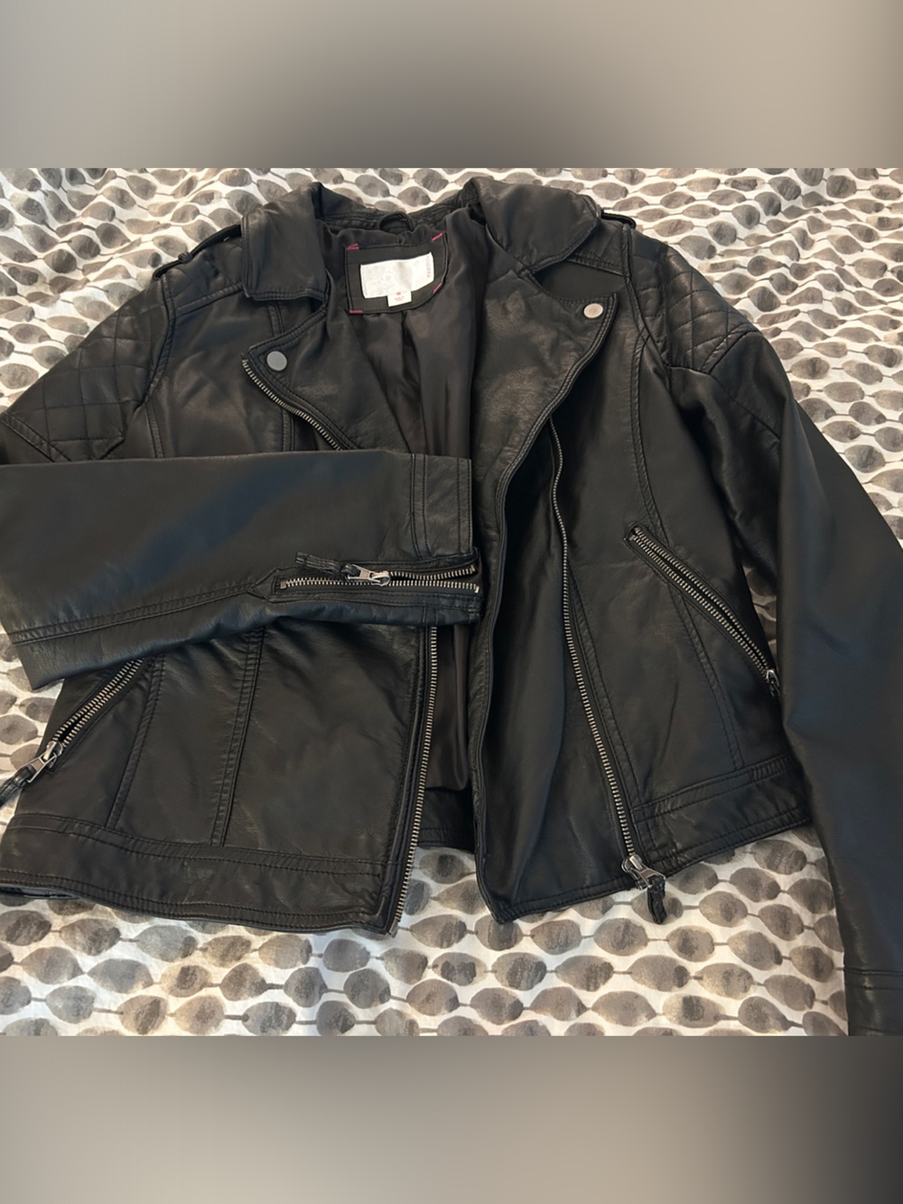 Black Quilted Faux Leather Moto Jacket